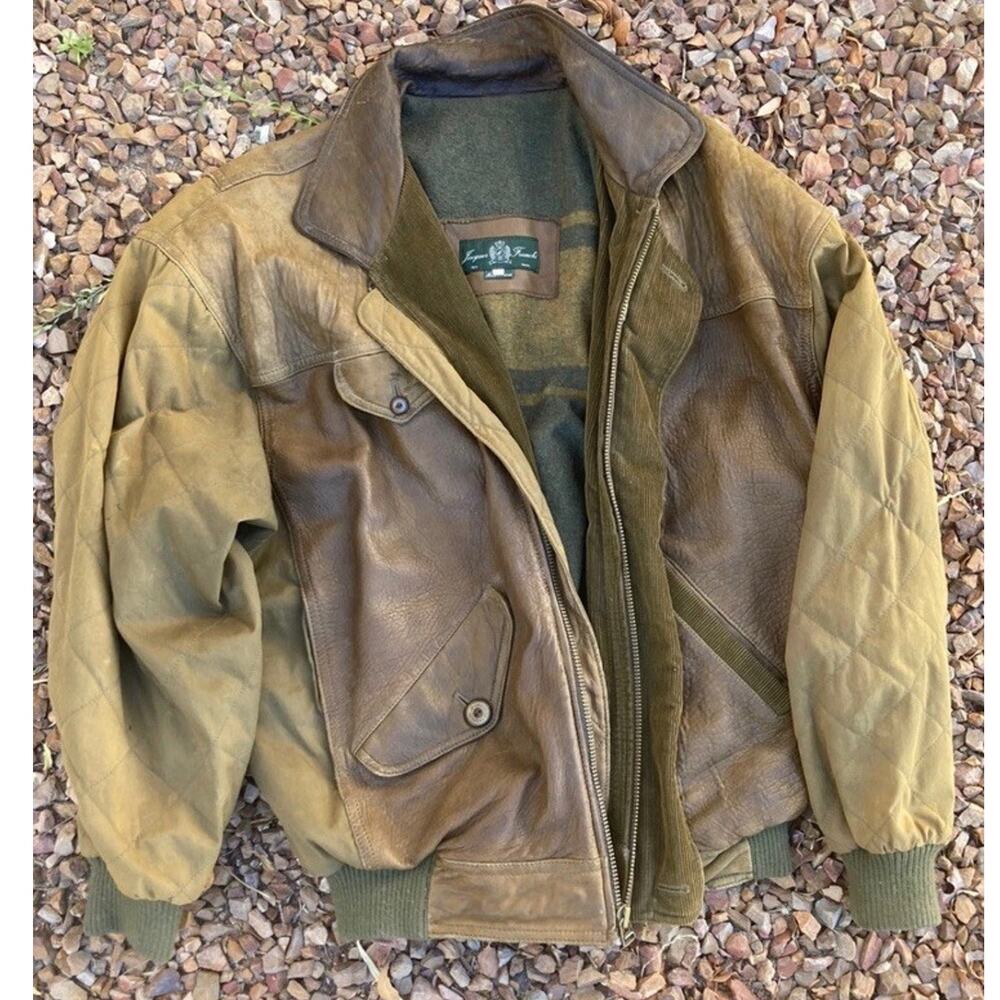 Jacques Franchi Olive Bomber Jacket Large MADE IN FRANCE Leather Polyester